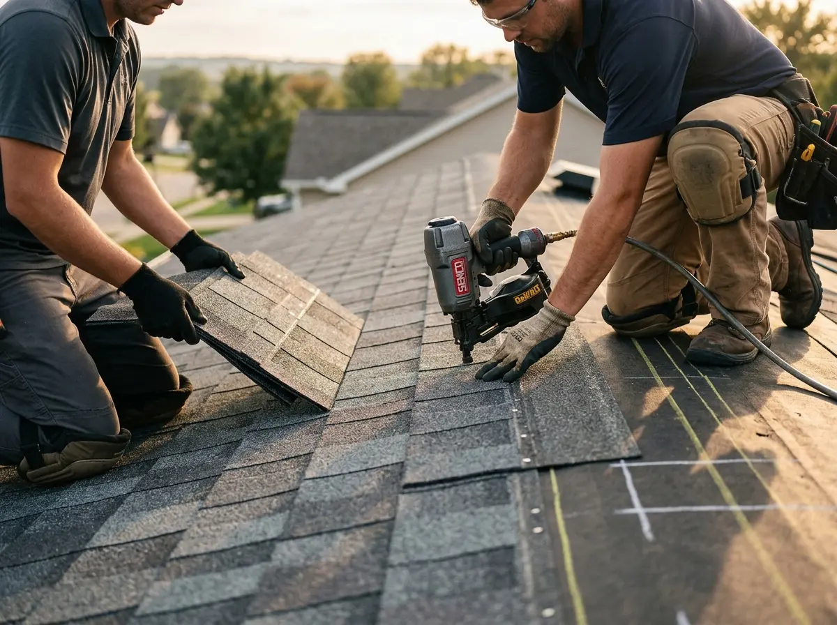 Professional roofer working on a residential roof in Plant City